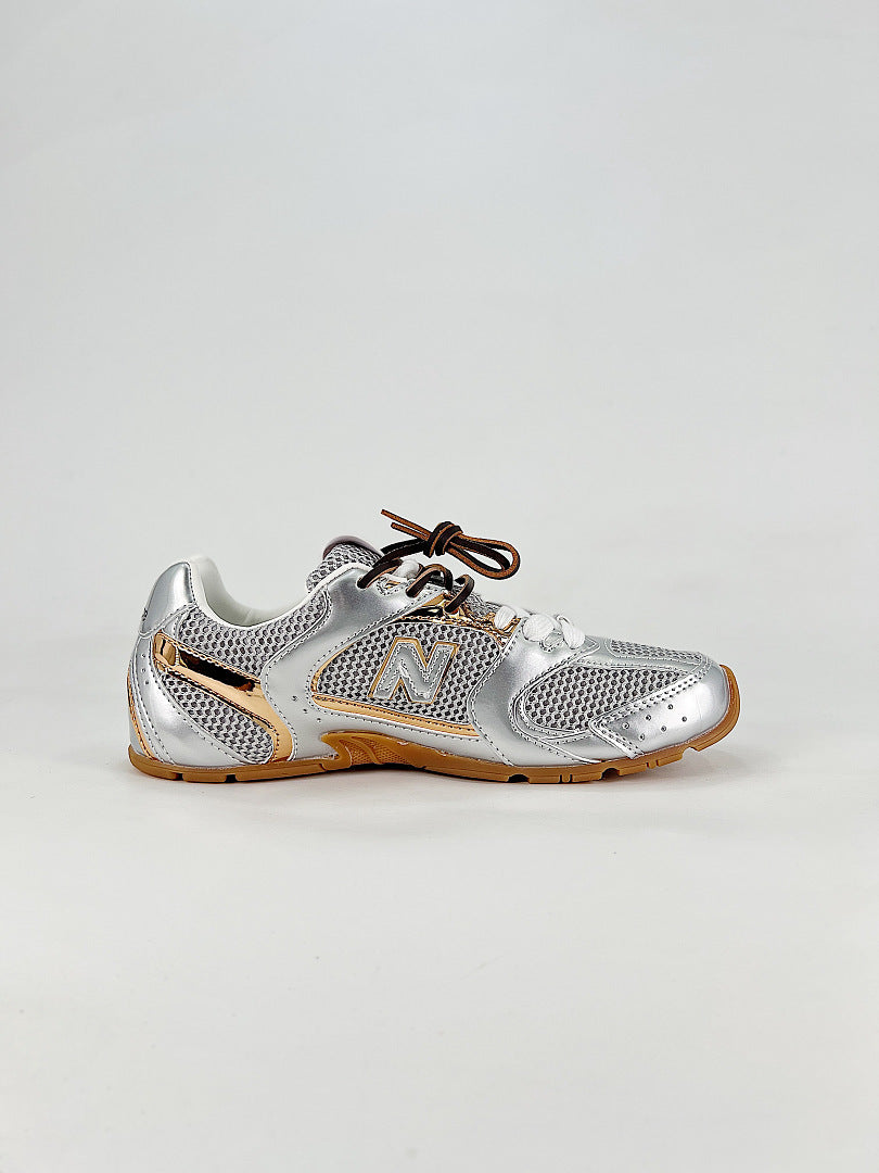 New Balance x Miu Miu 530 SL Silver Gold Metallic Retro Low Top Sneakers Women Men