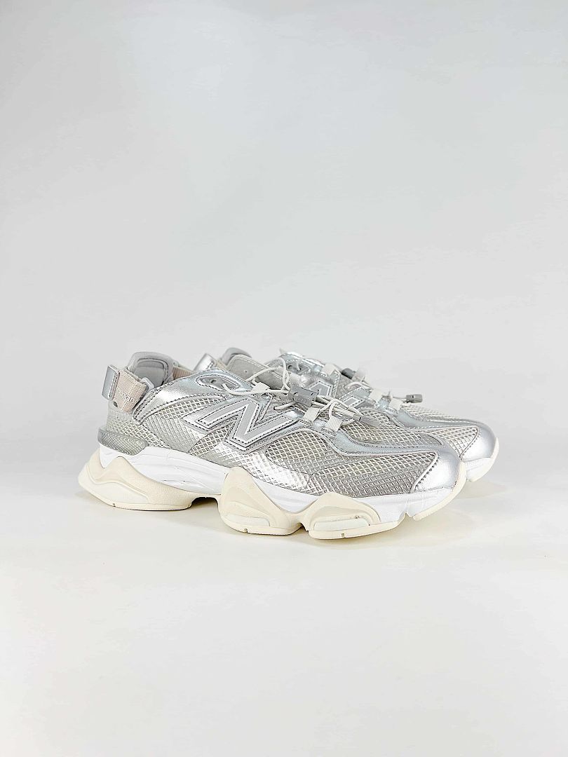 New Balance 9060 U90605FL Metallic Silver Cream Mesh Chunky Sneakers for Women and Men