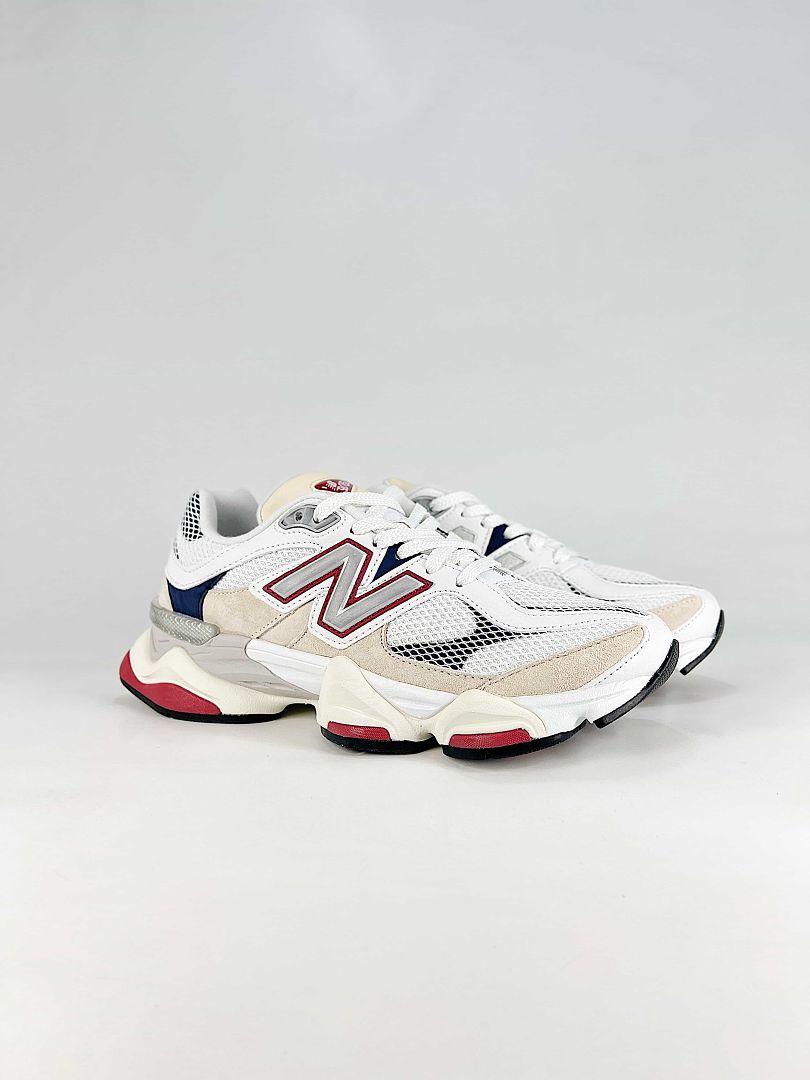 New Balance 9060 U90603MT White Cream Red Navy Retro Chunky Sneakers for Women and Men