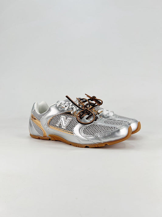 New Balance x Miu Miu 530 SL Silver Gold Metallic Retro Low Top Sneakers Women Men