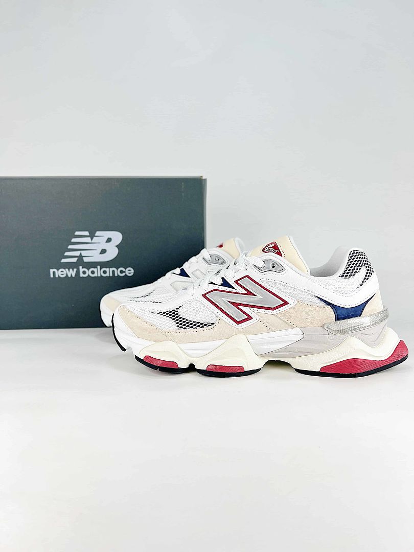New Balance 9060 U90603MT White Cream Red Navy Retro Chunky Sneakers for Women and Men