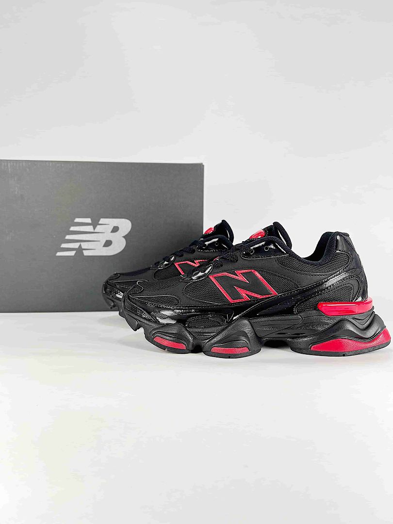 New Balance 9060 U90606JR Black Red Retro Chunky Sneakers for Women and Men