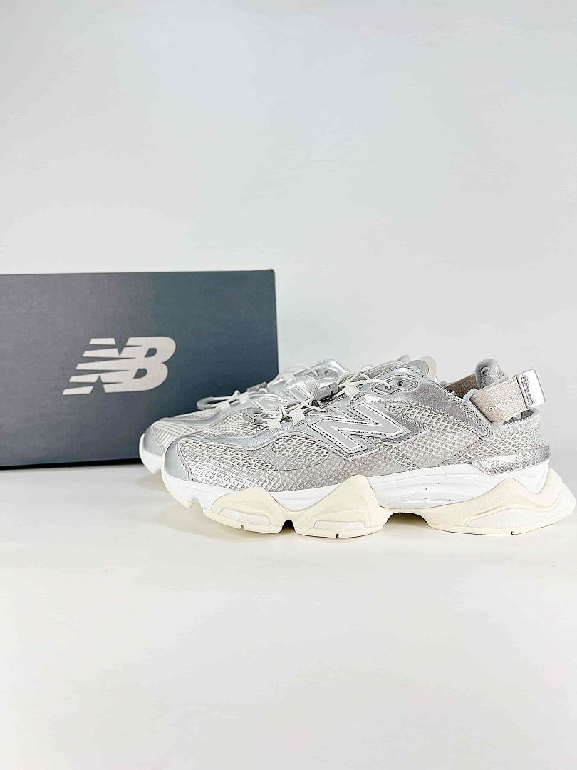 New Balance 9060 U90605FL Metallic Silver Cream Mesh Chunky Sneakers for Women and Men