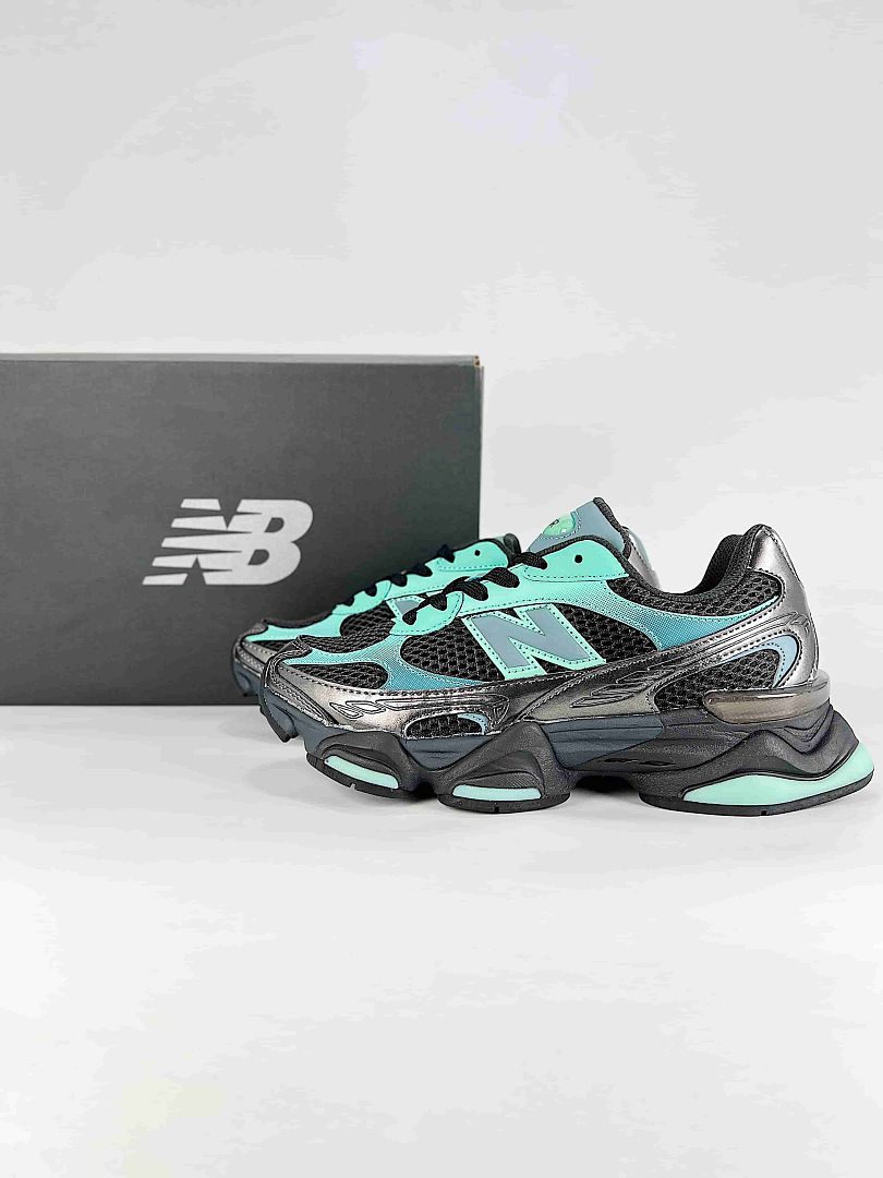 New Balance 9060 U9060873 Black Mint Green Metallic Silver Chunky Retro Sneakers for Women and Men