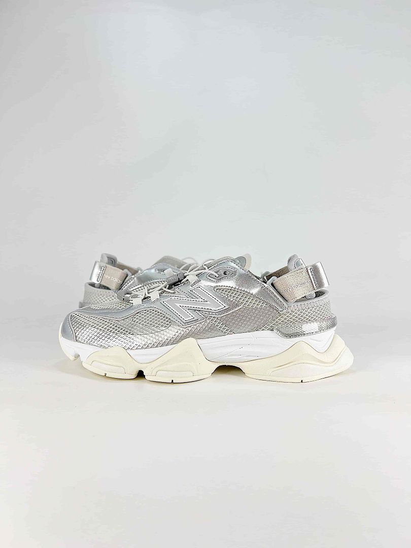 New Balance 9060 U90605FL Metallic Silver Cream Mesh Chunky Sneakers for Women and Men