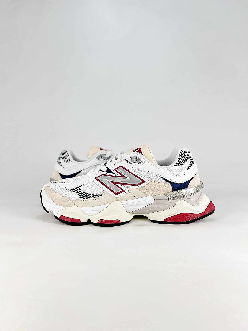 New Balance 9060 U90603MT White Cream Red Navy Retro Chunky Sneakers for Women and Men