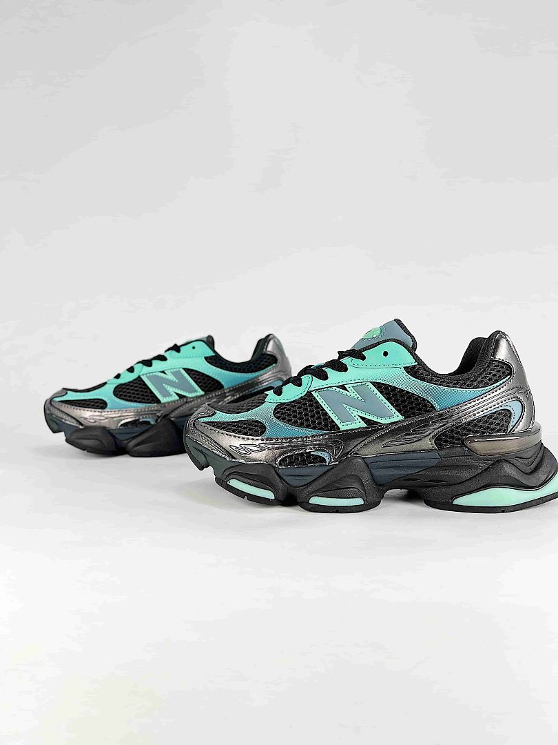 New Balance 9060 U9060873 Black Mint Green Metallic Silver Chunky Retro Sneakers for Women and Men