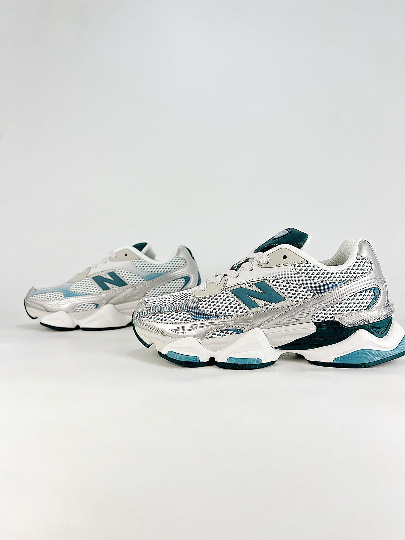 New Balance 9060 U90606BA Silver White Teal Retro Chunky Sneakers for Women and Men