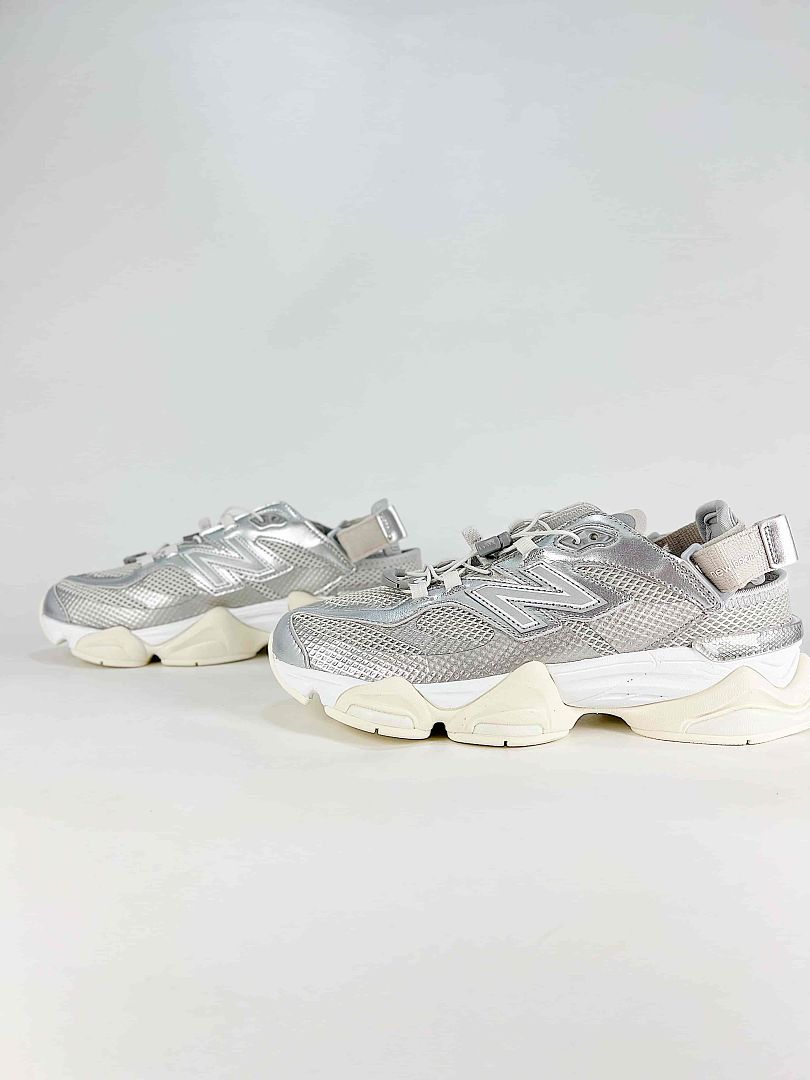 New Balance 9060 U90605FL Metallic Silver Cream Mesh Chunky Sneakers for Women and Men
