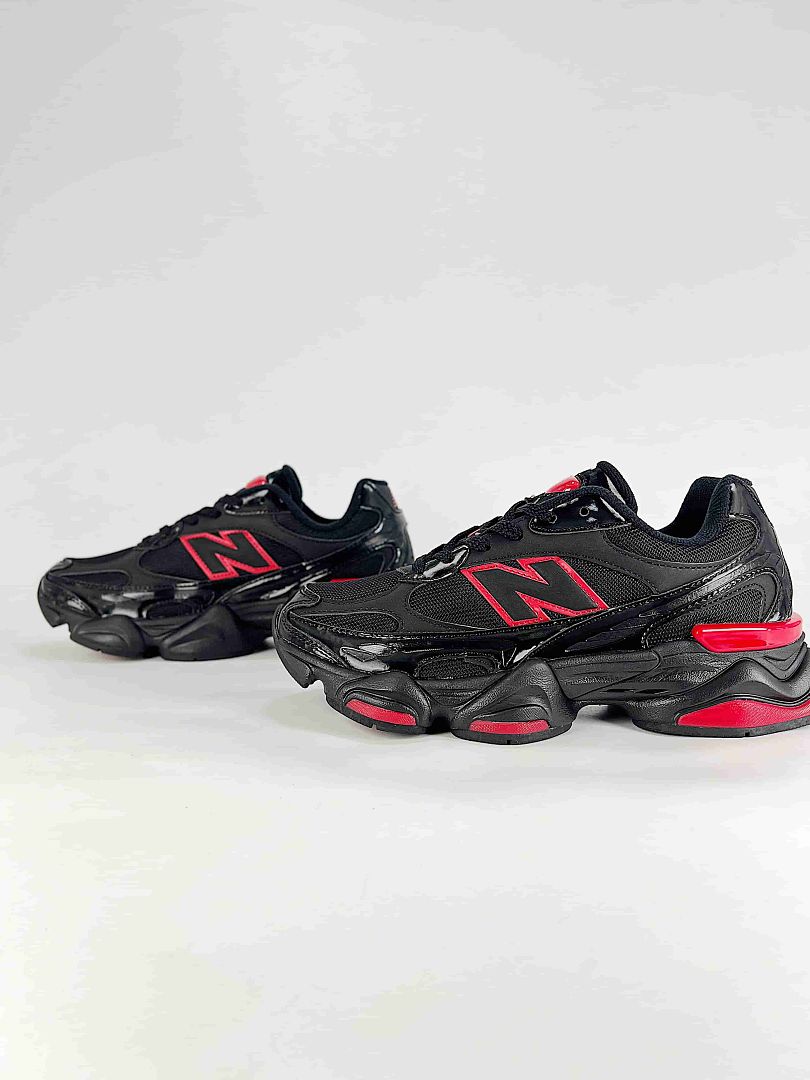 New Balance 9060 U90606JR Black Red Retro Chunky Sneakers for Women and Men