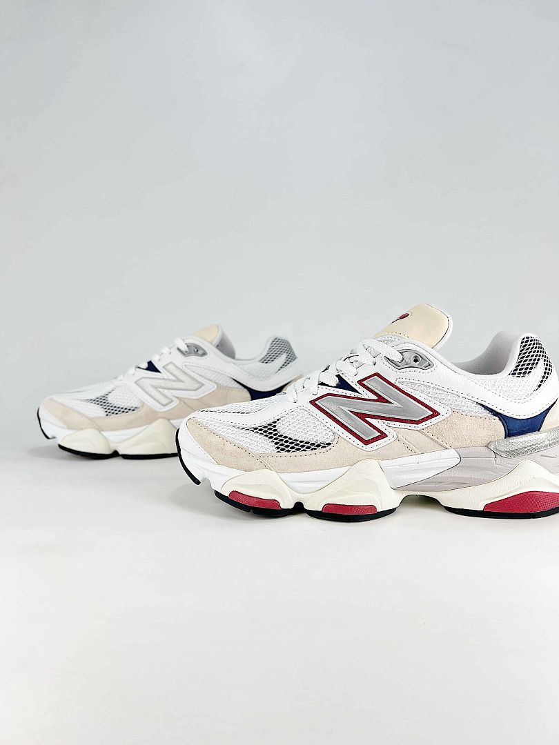 New Balance 9060 U90603MT White Cream Red Navy Retro Chunky Sneakers for Women and Men