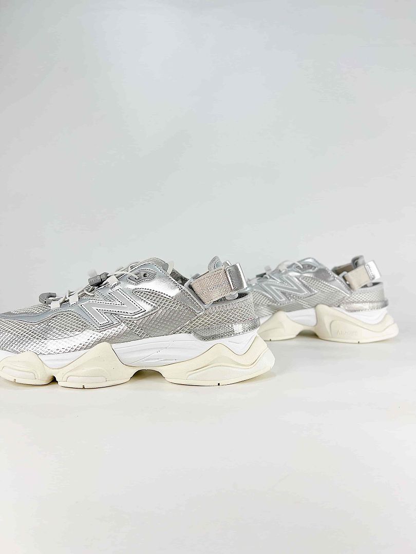 New Balance 9060 U90605FL Metallic Silver Cream Mesh Chunky Sneakers for Women and Men