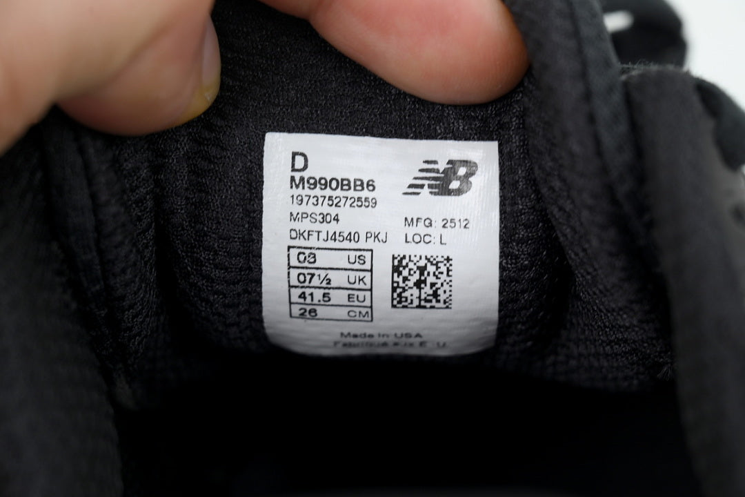 New Balance 990v6 U990BB6 Triple Black Low Top Retro Sneakers Women Men