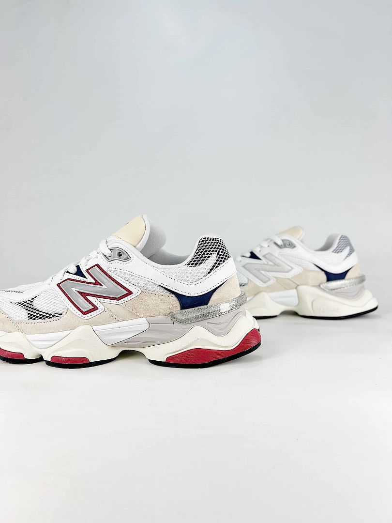 New Balance 9060 U90603MT White Cream Red Navy Retro Chunky Sneakers for Women and Men