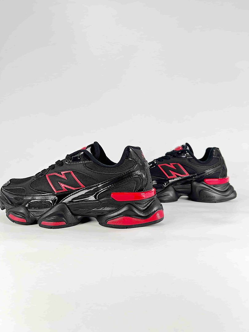 New Balance 9060 U90606JR Black Red Retro Chunky Sneakers for Women and Men