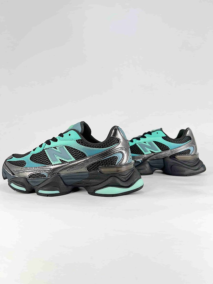 New Balance 9060 U9060873 Black Mint Green Metallic Silver Chunky Retro Sneakers for Women and Men