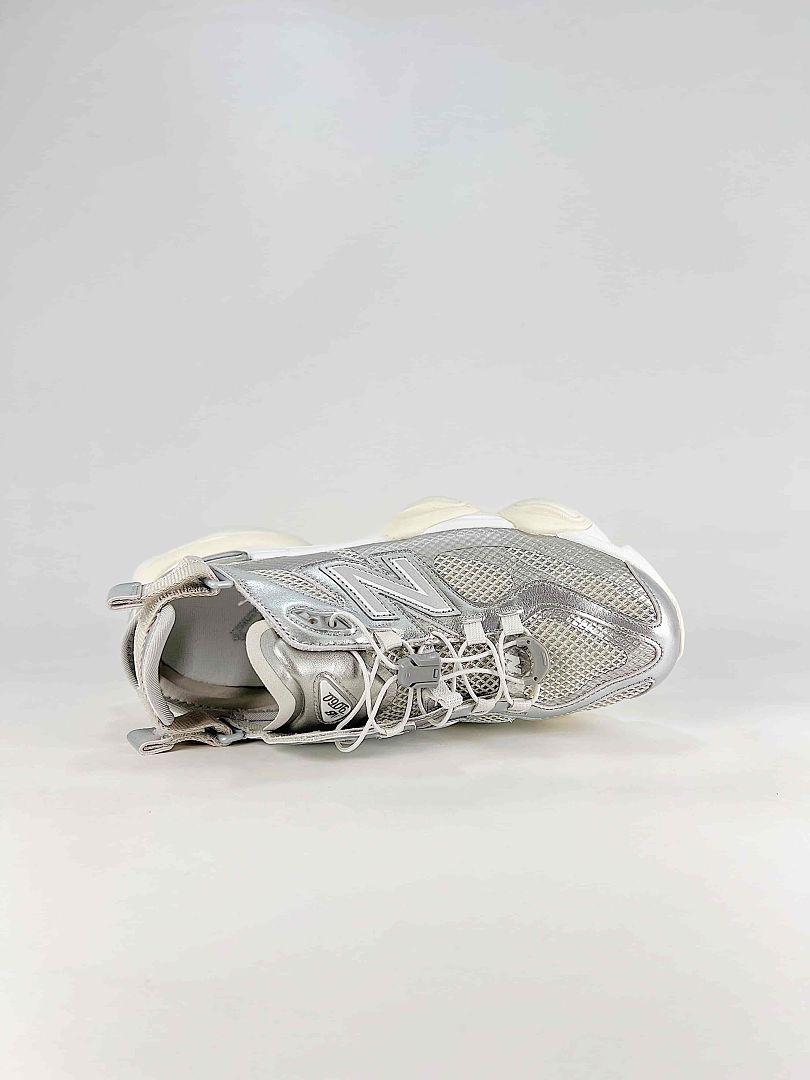 New Balance 9060 U90605FL Metallic Silver Cream Mesh Chunky Sneakers for Women and Men