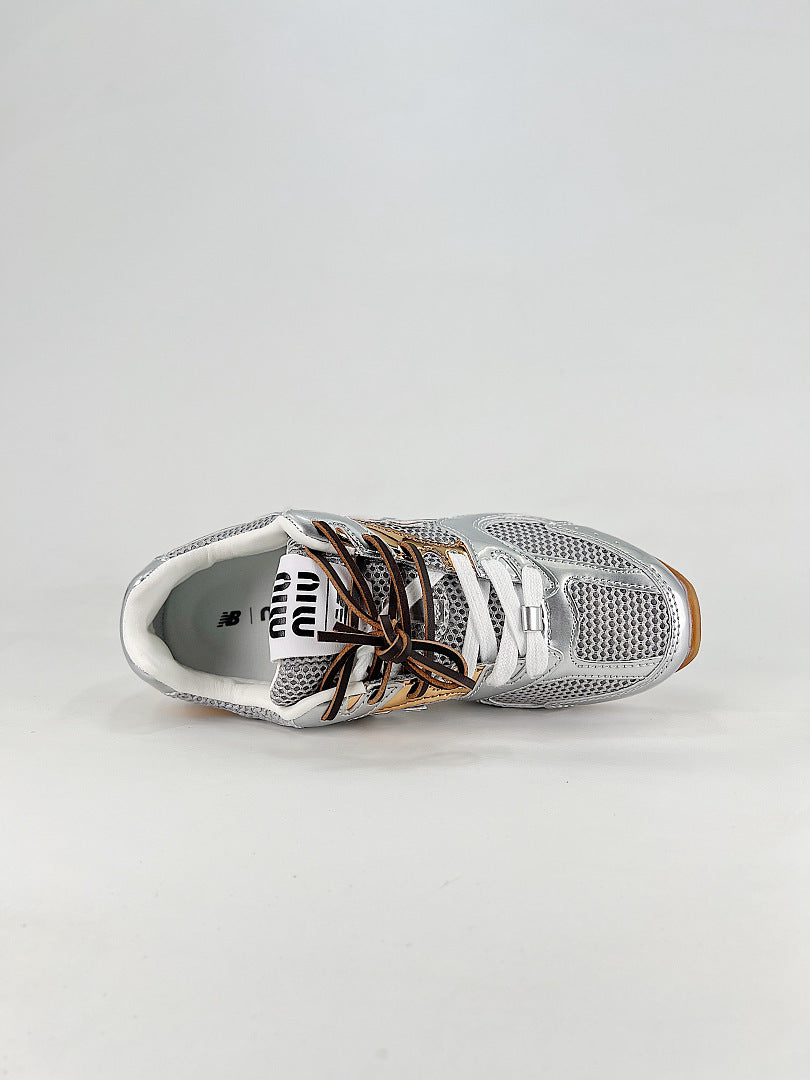 New Balance x Miu Miu 530 SL Silver Gold Metallic Retro Low Top Sneakers Women Men