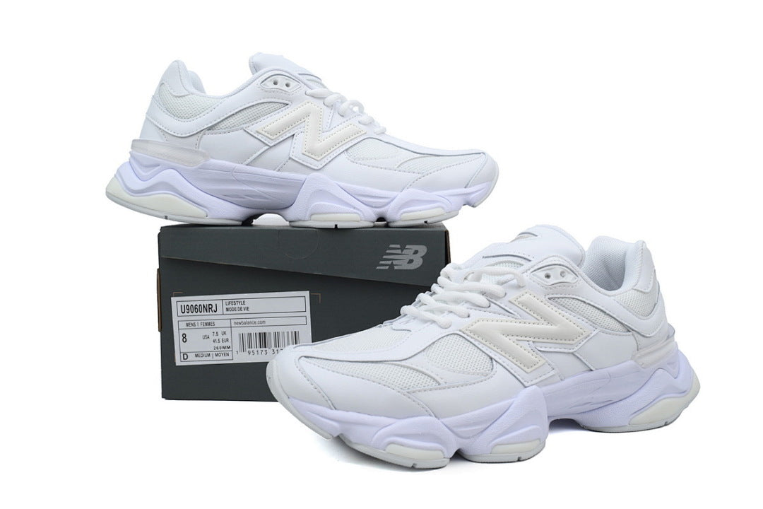 New Balance 9060 Triple White U9060NRJ Women's Men's Retro Chunky Sneakers