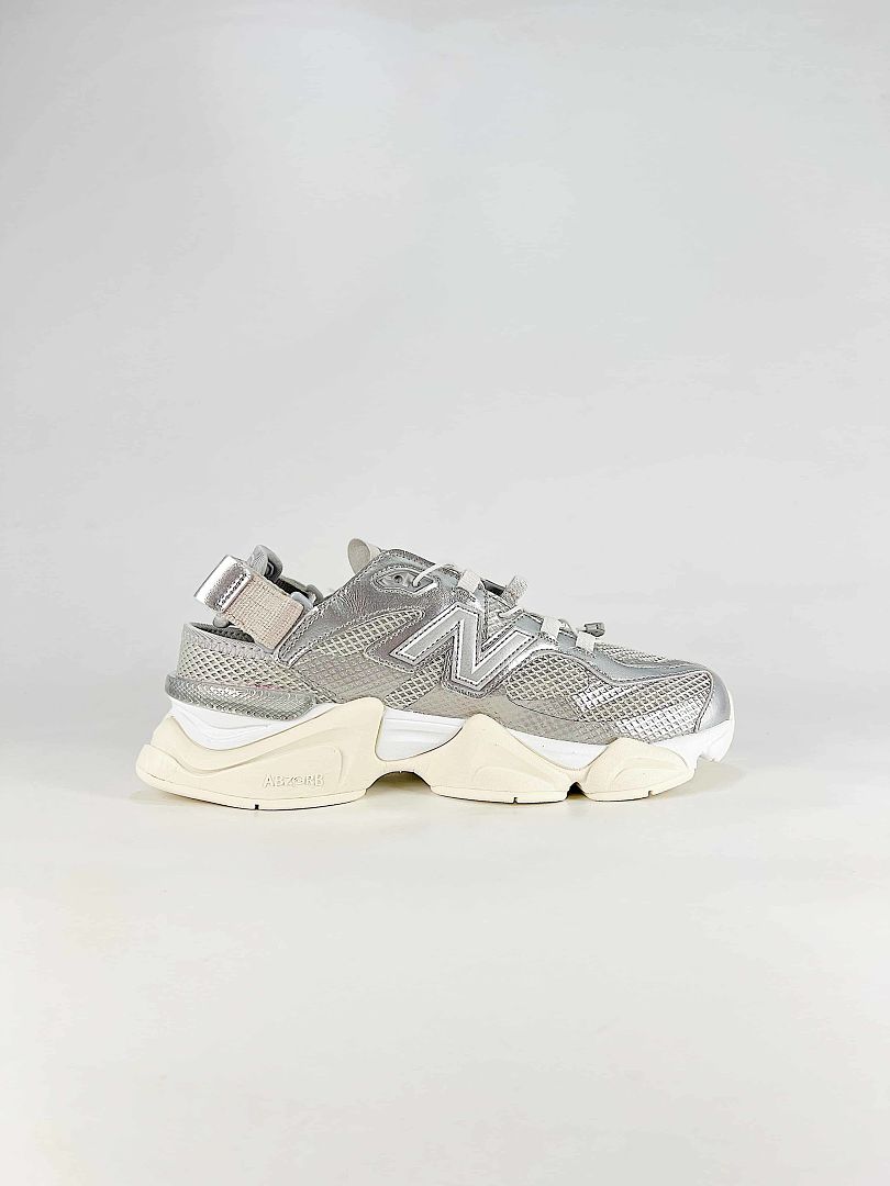 New Balance 9060 U90605FL Metallic Silver Cream Mesh Chunky Sneakers for Women and Men